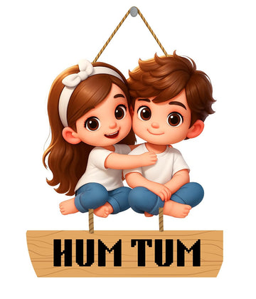 "Hum Tum Couple Wall Hanging | Cute Cartoon Couple MDF Wall Decor