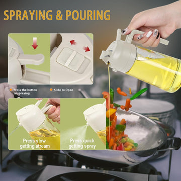 Slyford 500ml 2 in 1 Olive Oil Sprayer and Oil Dispenser Bottle for Kitchen, Glass Oil