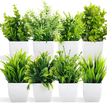 Artificial Potted Plants, Artificial Plastic Eucalyptus Plants Small Indoor Potted Houseplants, Small Faux Plants for Home Decor