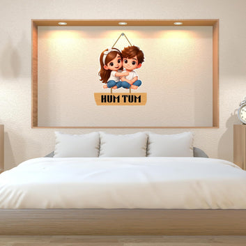 "Hum Tum Couple Wall Hanging | Cute Cartoon Couple MDF Wall Decor